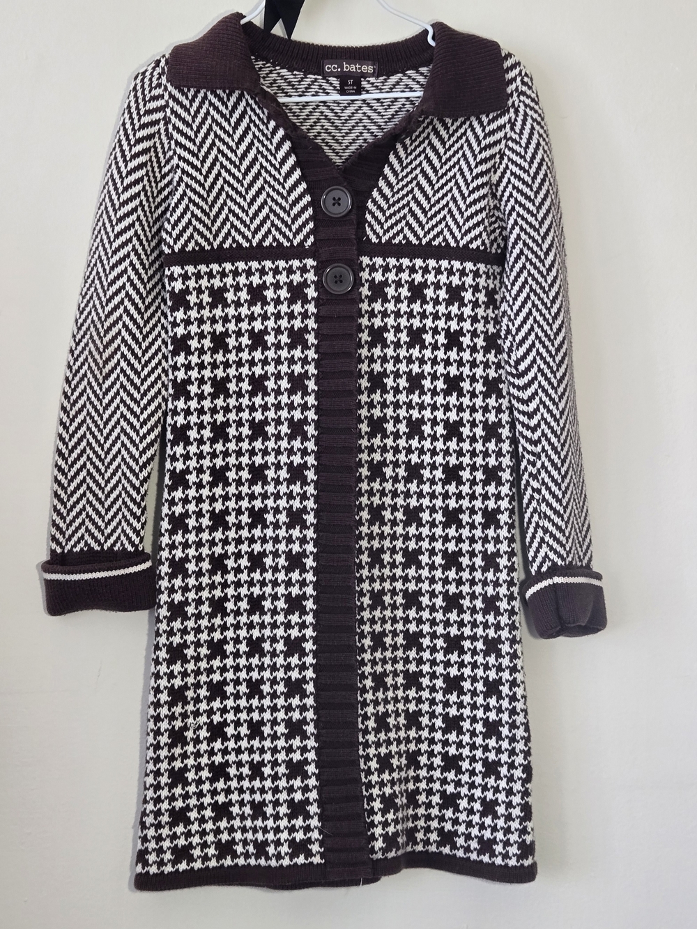 cc. bates Brown & White Knit Long Cardigan Dress